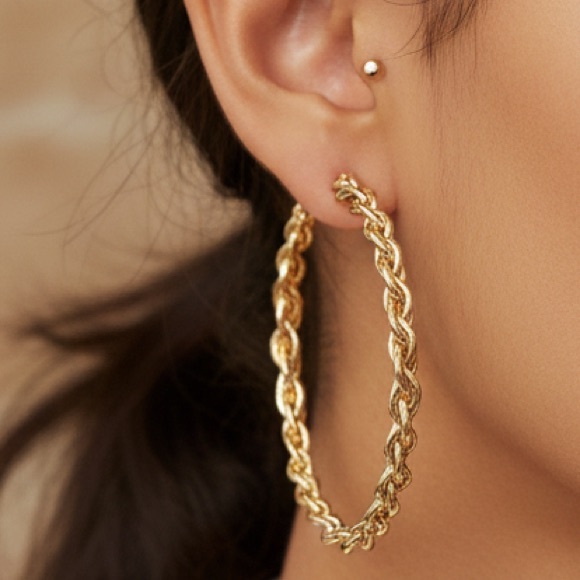 Jewelry - #48 Twist rope Gold Hoop Earrings
